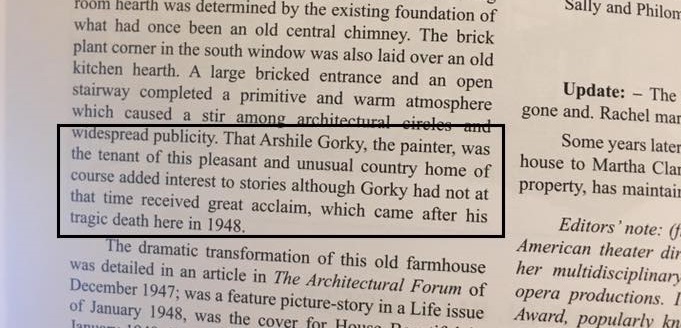 The town of Sherman’s local history book contains a sparse, but informative, entry on Gorky.