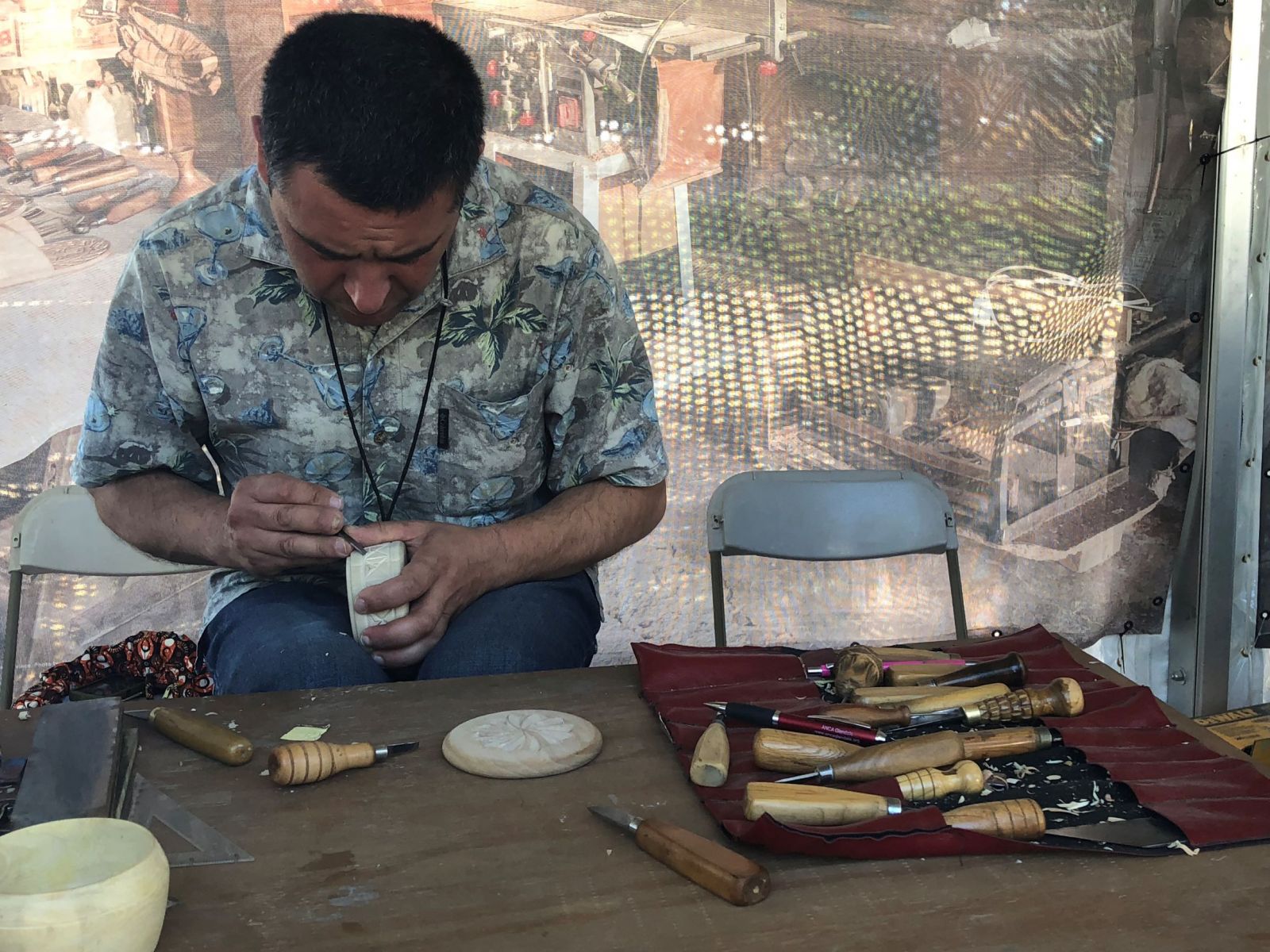 Woodcarver, Armen Ohanyan, is hard at work at the Smithsonian Folklife Festival.