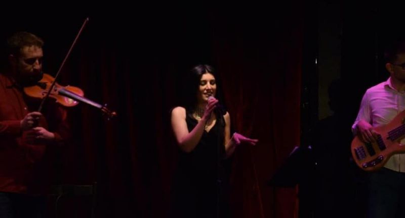 Spotlight and leadership change with each song. In “Tamam Ashkharh,” Alin Naccashian (vocals) and Shahan Kilaghbian (double bass) lead. (Photo courtesy of Garabala)