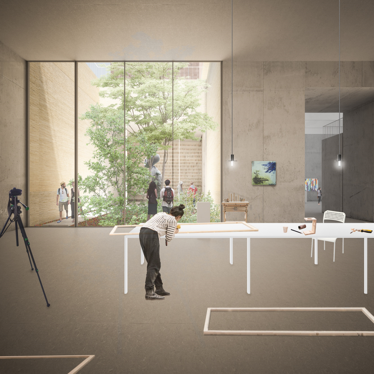 NPAK proposal - the view from the workshop space into a courtyard (Courtesy of Garine Boghossian, Garen Boghossian, Elisa Bosi, Gabriele Paravati)